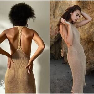 Savannah Morrow Rubina Knit Crochet Sweater Midi Tank Dress Pima Cotton Cafe S